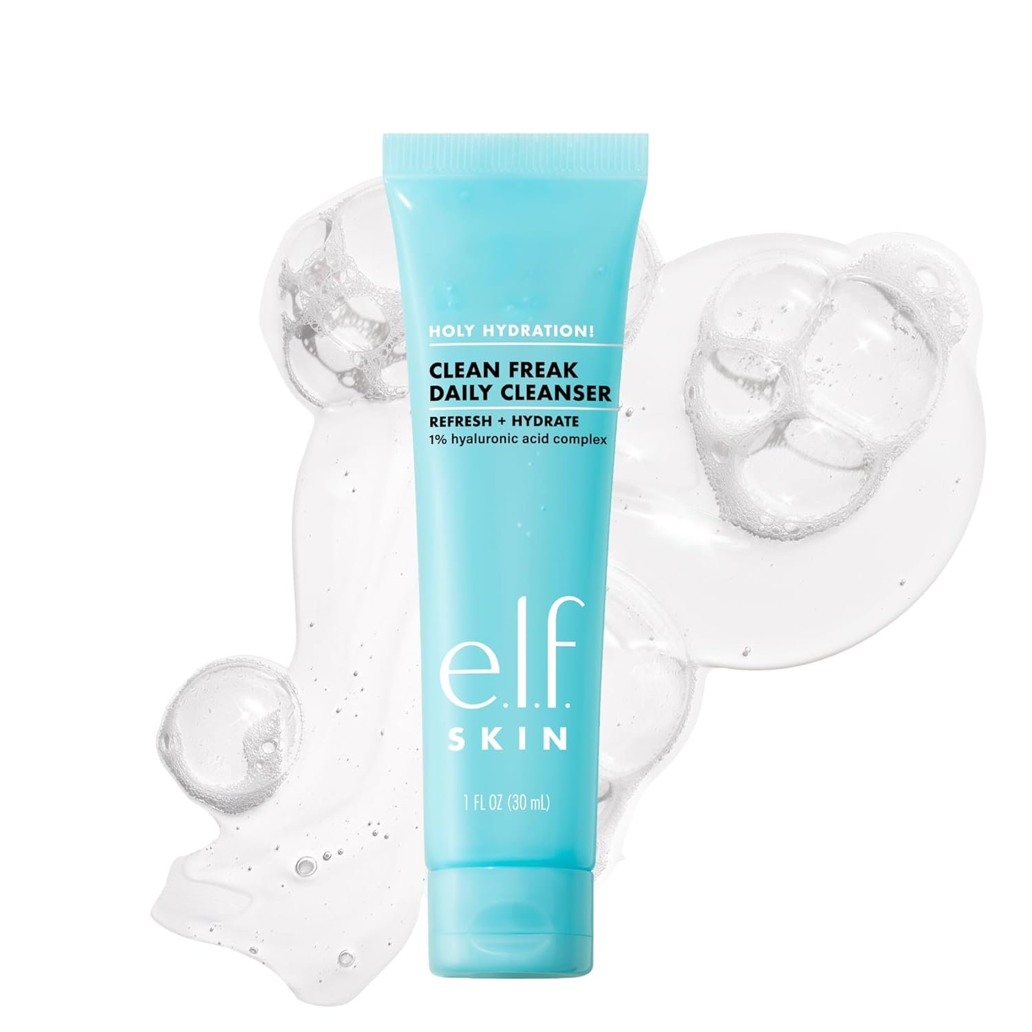 e.l.f. SKIN Holy Hydration! Clean Freak Daily Cleanser Mini, Gentle Hydrating Face Cleanser, Made With Hyaluronic Acid, Vegan & Cruelty-Free, 1 fl oz