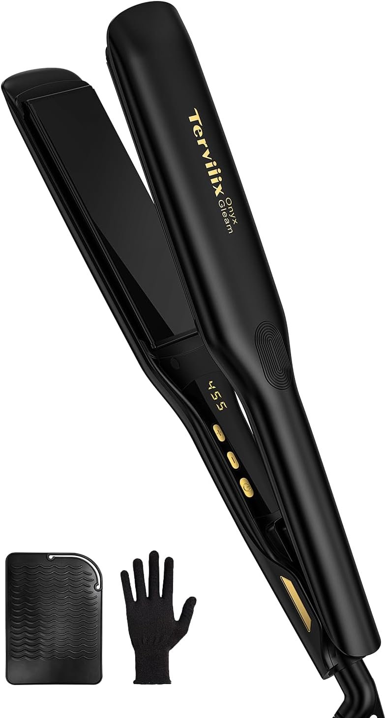 Terviiix Flat Iron Hair Straightener for Women, 1.75″ Hair Straighteners for Fast Styling on Thick Hair, Silk Press Flat Iron for Natural Hair – Ionic Ceramic Straightening Iron, Dual Voltage