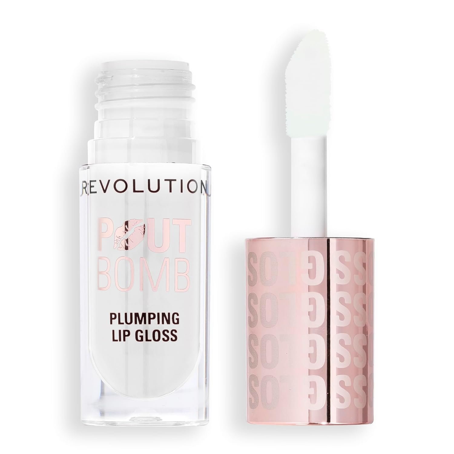 Revolution, Pout Bomb Plumping Lip Gloss, Buildable, High Shine for Hydrating, Plumping Finish, Buildable Color, Vegan & Cruelty-Free, Glaze Clear, 0.15 fl oz