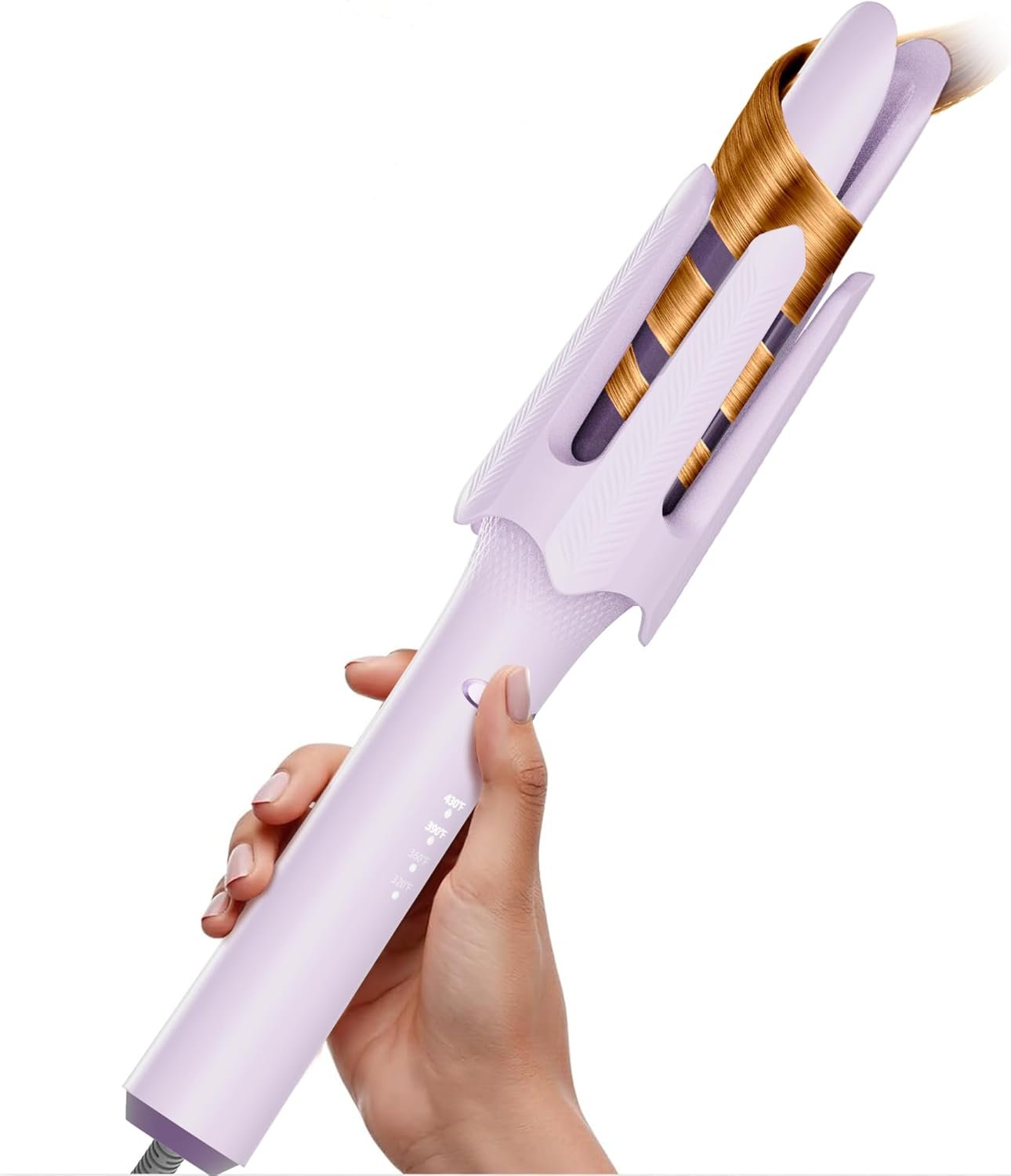 Auto Rotating Hair Curler – 4 Temperature and Timer Settings, Automatic Curling Iron with Automatic Shut-Off, Anti-Tangle and Scalding, Curling Wand for Long Lasting Curls (Purple)