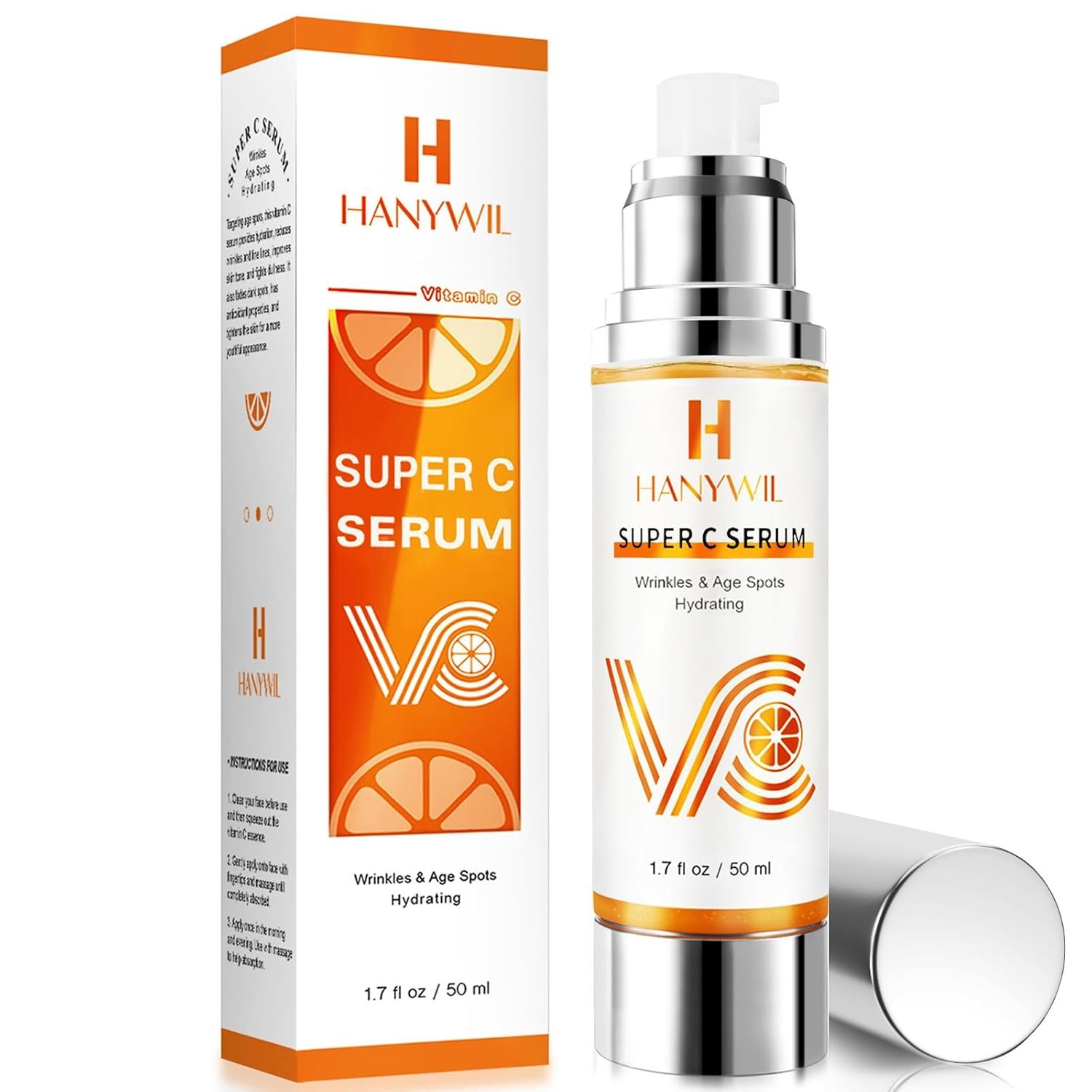 HANYWIL Vitamin C Serum for Mature Skin, 20% Vitamin C Face Serum with Hyaluronic Acid, Dark Spot Remover, Hydrating Skincare for Wrinkle Reduction, Lifting & Firming – 1.7 fl