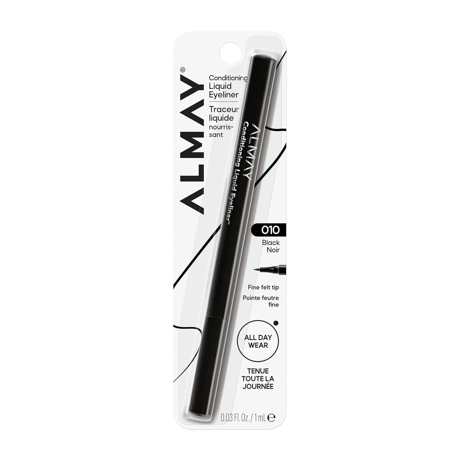 Almay Conditioning Liquid Liner, Precision Felt Tip Eyeliner, Waterproof, Hypoallergenic, Vegan, Cruelty-Free Makeup, 10 Black