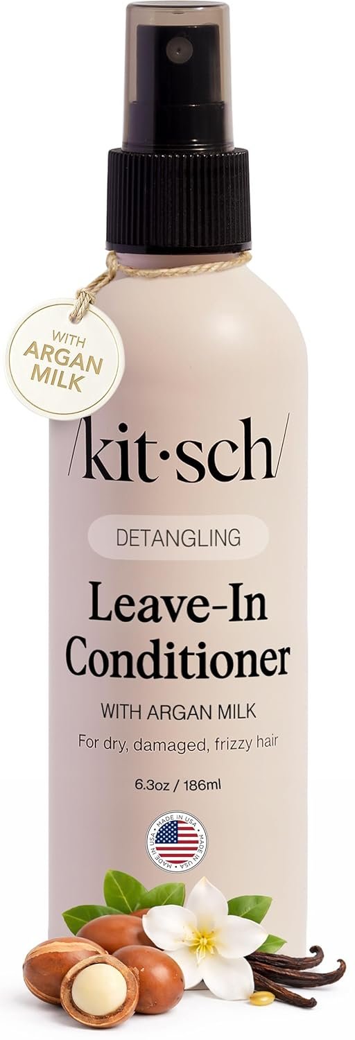 Kitsch Argan Milk Leave In Conditioner Spray – Hair Detangler Spray for Curly, Wavy, Fine, Dry & Damaged Hair – Silicone-Free | Ideal Gifts for Women – 6.3oz
