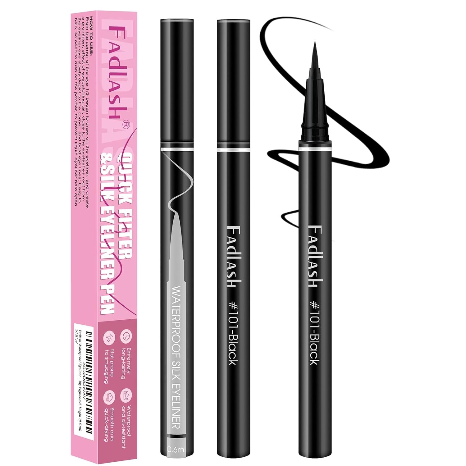 FADLASH Waterproof Eyeliner Liquid, Black Ink Matte Eye Liner,Smooth & Dry Quickly Eye Pen Smudge-Proof, Long-Lasting Natural Look, Not Prone, Highly Pigmented, Vegan (0.6 ml)