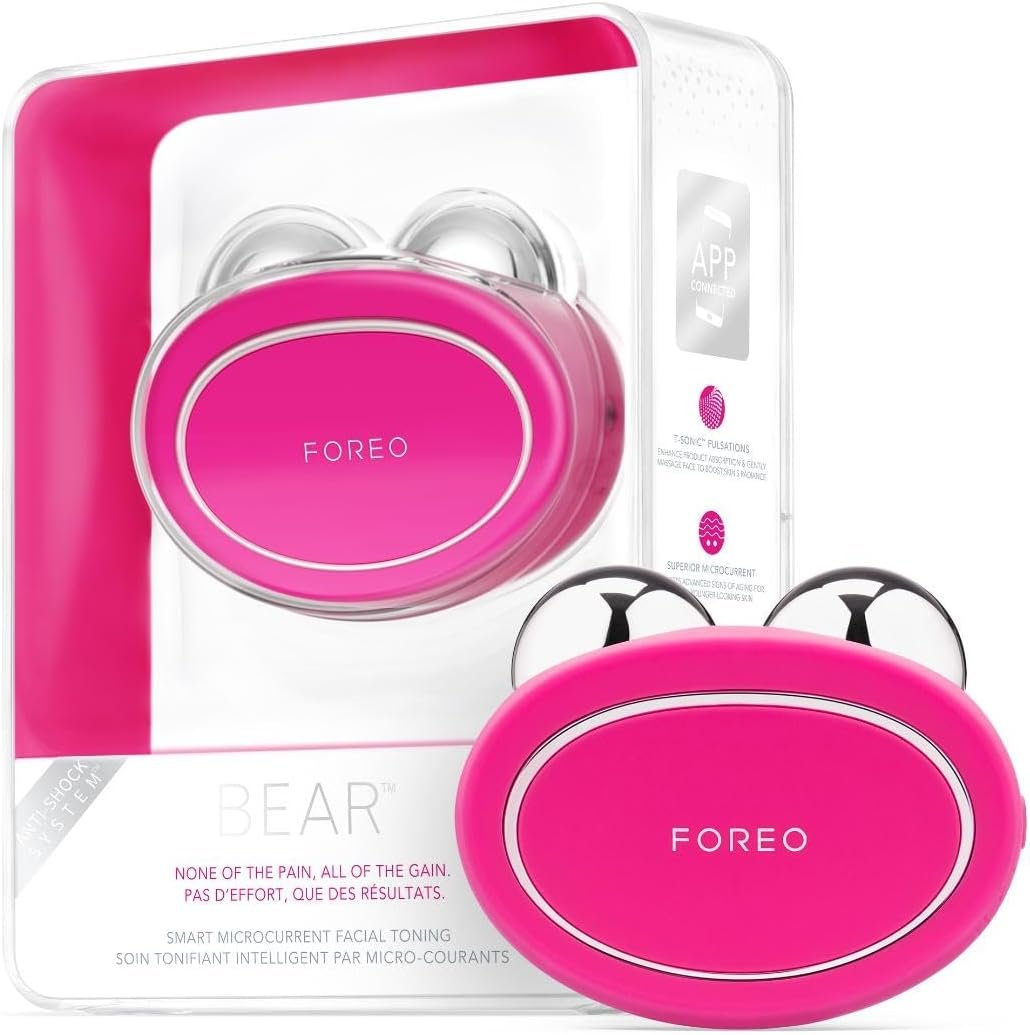 FOREO Bear Microcurrent Facial Device – Face Sculpting Tool – Instant Face Lift – Firm & Contour – Non-Invasive – Increases Absorption of Facial Skin Care Products – Fuchsia