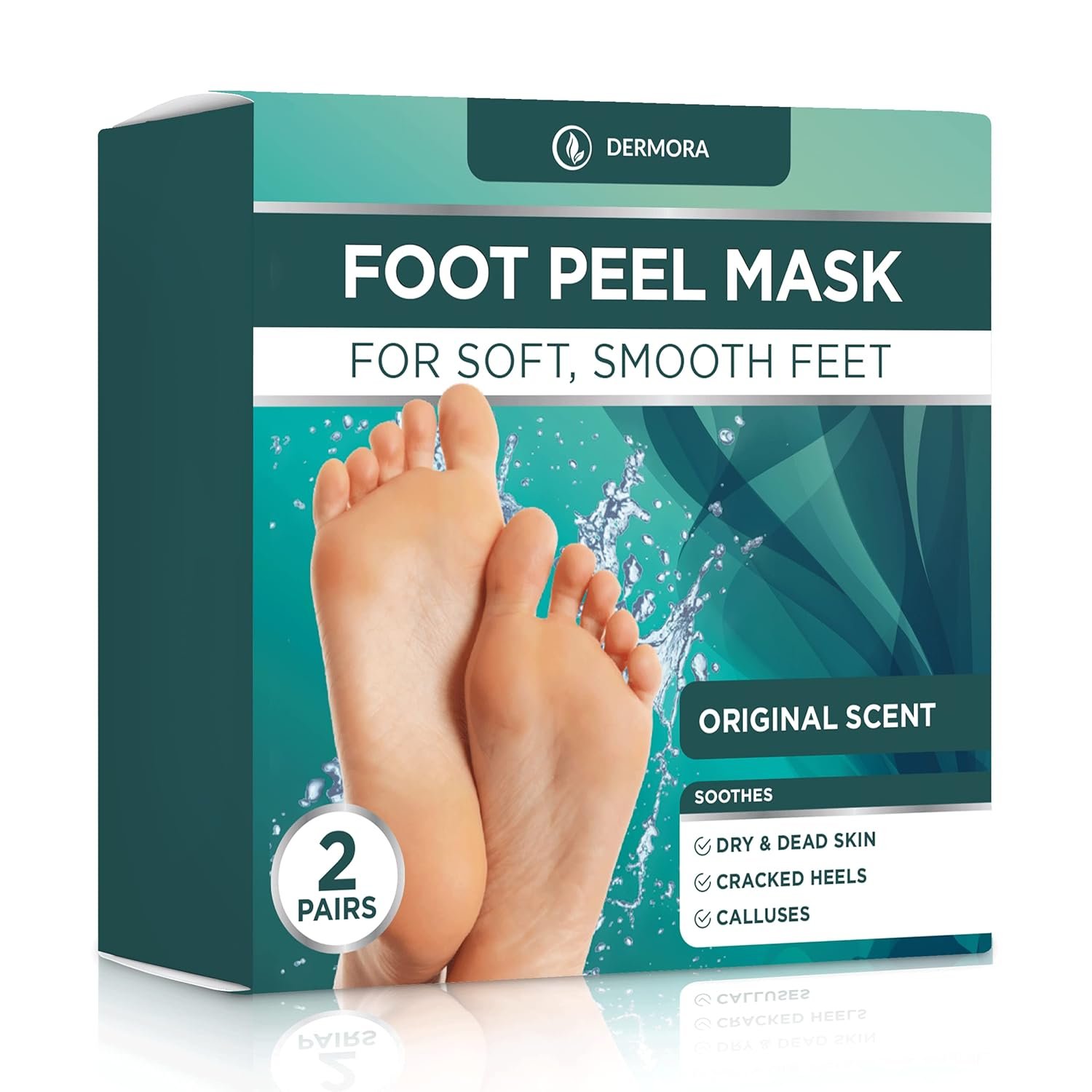 DERMORA Foot Peel Mask – Exfoliating Foot Peeling Mask for Dry, Cracked Feet, At-Home Spa Care, Callus Removal & Smoother Skin Result, 2 Pairs Regular Size (Fits up to Woman 11, Men 10) Original Scent