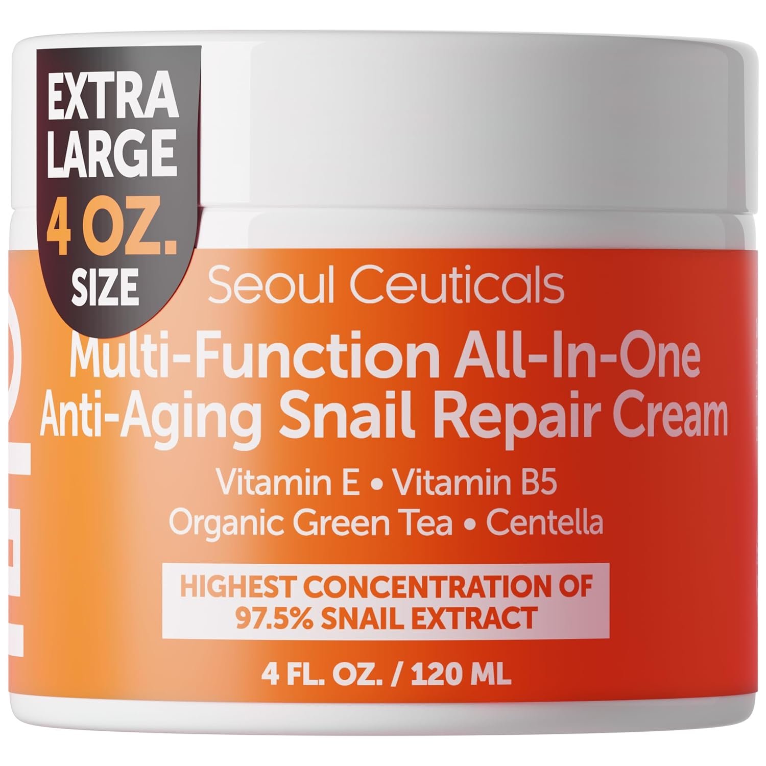 SeoulCeuticals Large 4oz 97.5% Snail Mucin Moisturizer Cream Korean Skin Care Day & Night Snail Repair for Face – K Beauty Anti Aging Facial Skincare