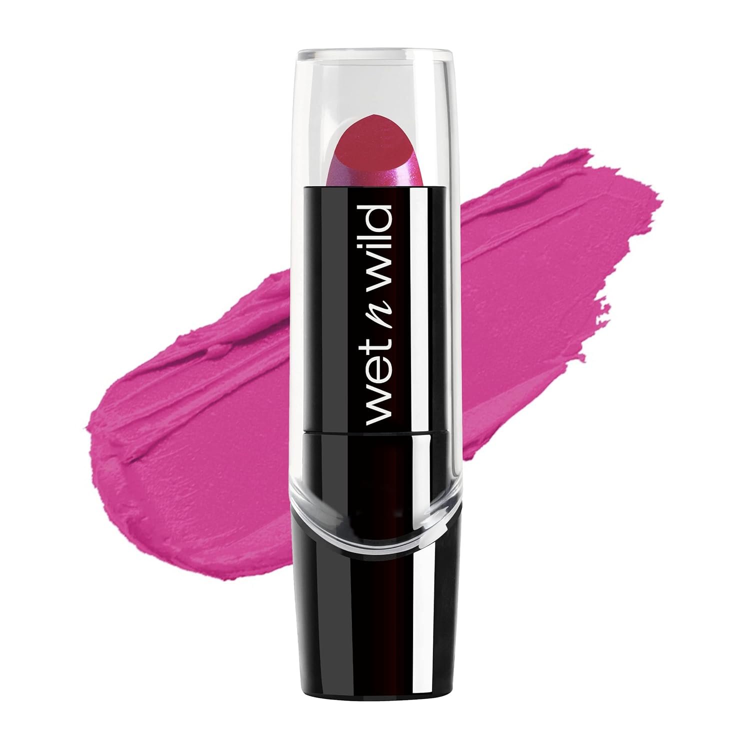 wet n wild Silk Finish Lipstick, Hydrating Rich Buildable Lip Color, Formulated with Vitamins A,E, & Macadamia for Ultimate Hydration, Cruelty-Free & Vegan – Fuchsia with Blue Pearl