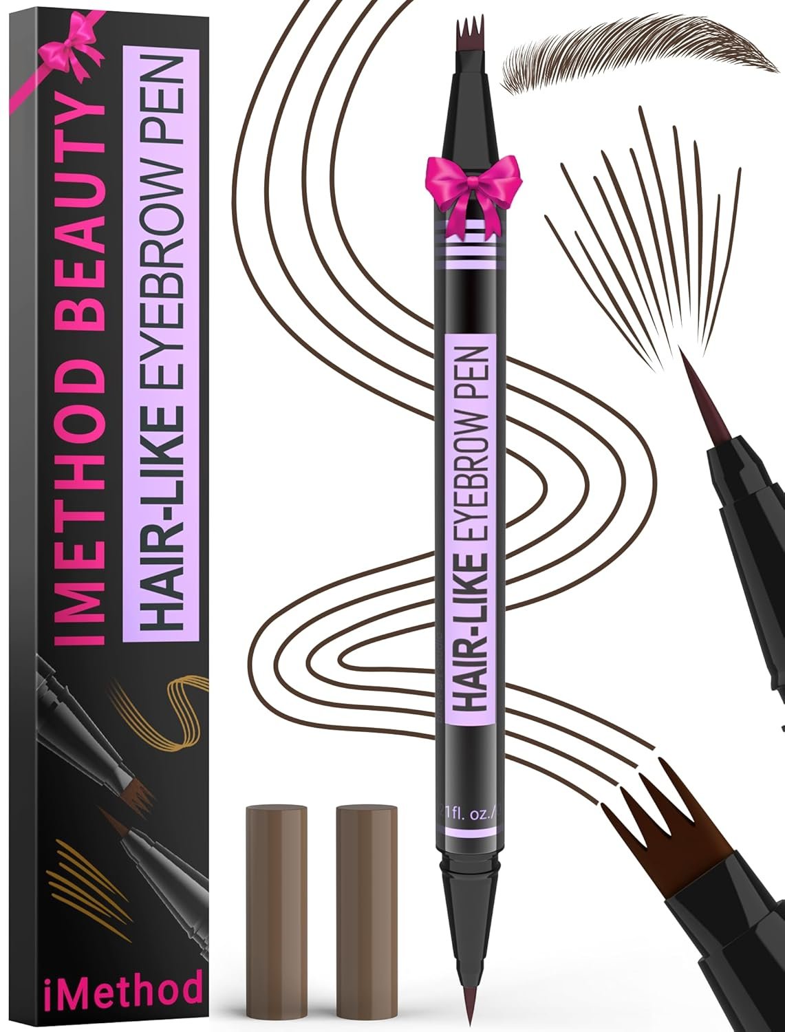 iMethod Eyebrow Pen – Eyebrow Pencil Magic 2-in-1 Eye Brow Pencils for Women with 4-Fork-Tip and Precise Brush-Tip Create Natural Hair-Like Brows, Last All Day, Microblading Eyebrow Pen, Dark Brown