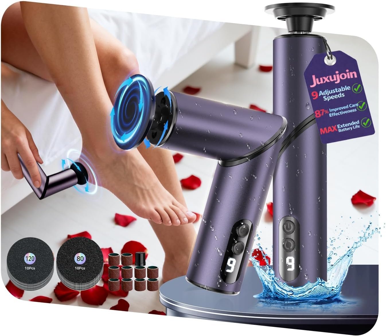 5-in-1 Professional Electric Callus Remover(Portable & Foldable), Removes 99.92% of Calluses in 3 Mins, Rechargeable Foot File Pedicure Kits with 10 & 40 Grit Pads for Soft Smooth Feet, Purple