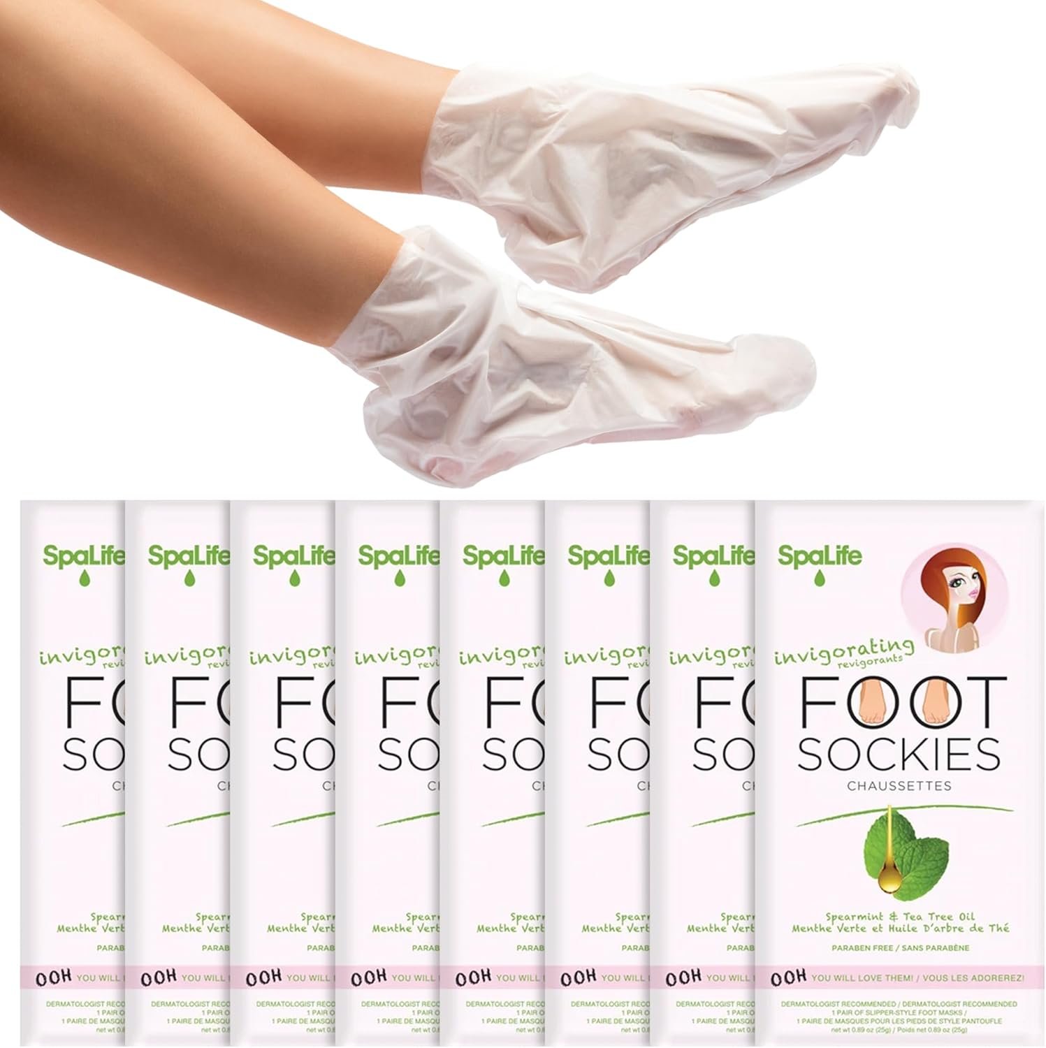 SpaLife Moisturizing Foot Sockies | Foot Mask For Dry Cracked Feet | Tea Tree Oil Softening Booties | Callus Remover Alternative | Self Care Gifts for Women | 8 Pack