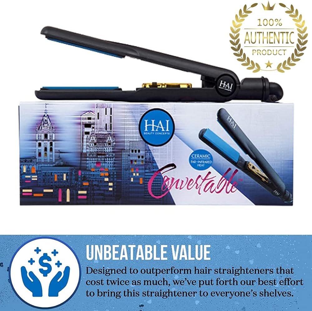HAI Convertible Ceramic Hair Straightener for Women – Professional Fast Heating Flat Iron with 5 Temperature Levels for All Hair Types – (Classic Blue)
