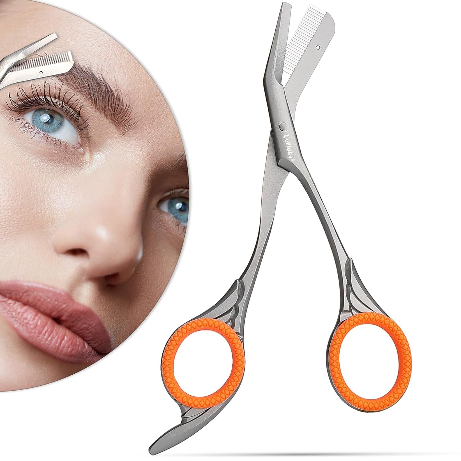 LePinko Eyebrow Trimming Scissors with Combs, Gifts For Men Women Stocking Stuffers, Gray