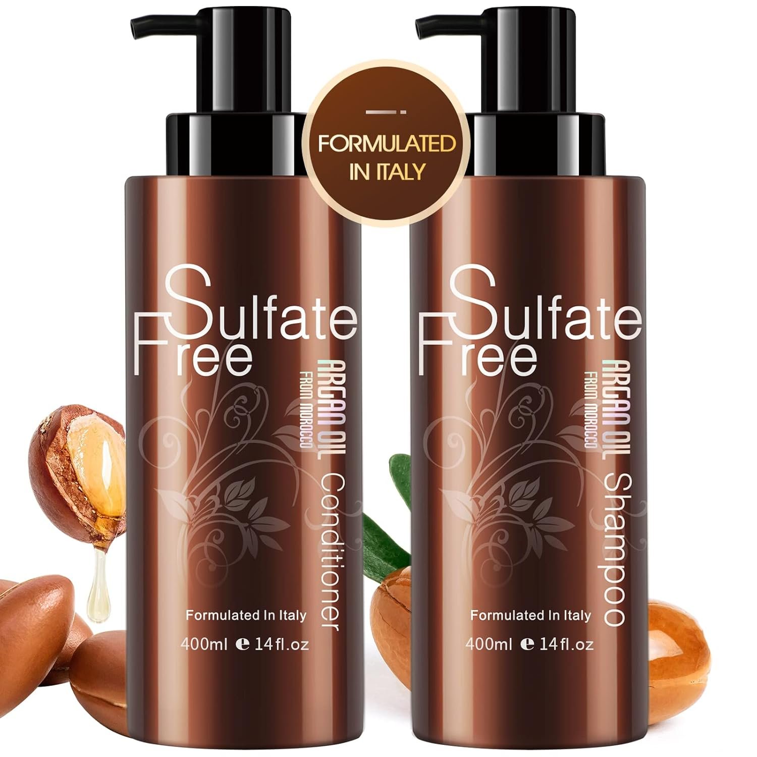 Natural Organic Sulfate Free Moroccan Argan Oil Shampoo and Conditioner Set – Color Safe Treatment, UV Protection, Intense Moisturizing For Dry, Damaged, Frizzy, Volumizing for Thin Hair 14 Ounce