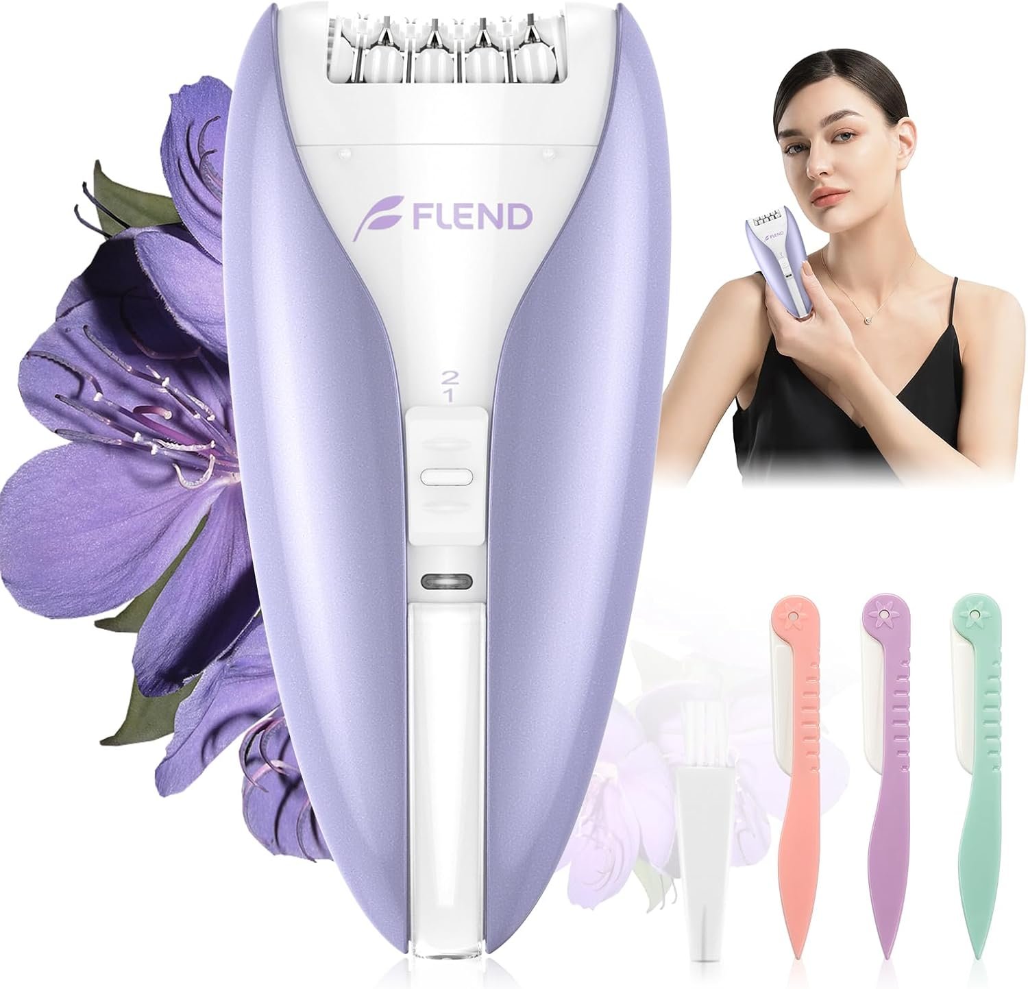 Epilator for Women, Silent Facial Hair Removal Device, Smooth Glide Tech 2 Speeds & 36 Tweezers Gentle Efficient Hair Removal Cordless Epilators for Face Legs Arms Armpit Bikini