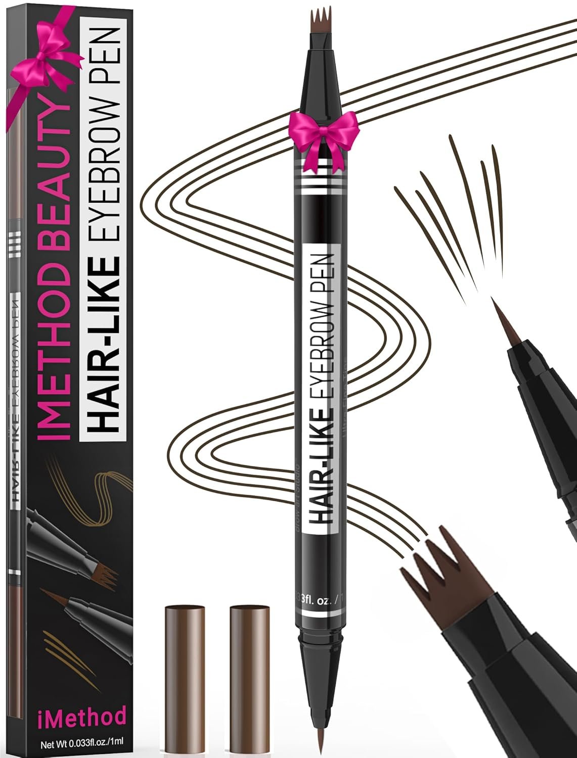 iMethod Microblading Eyebrow Pen – Eyebrow Pencil Magical 2-in-1 Dual-Ended Eye Brow Pencils for Women with 4-Fork-Tip & Precise Brush-Tip Create Natural Hair-Like Brows, Last All-Day, Black Brown