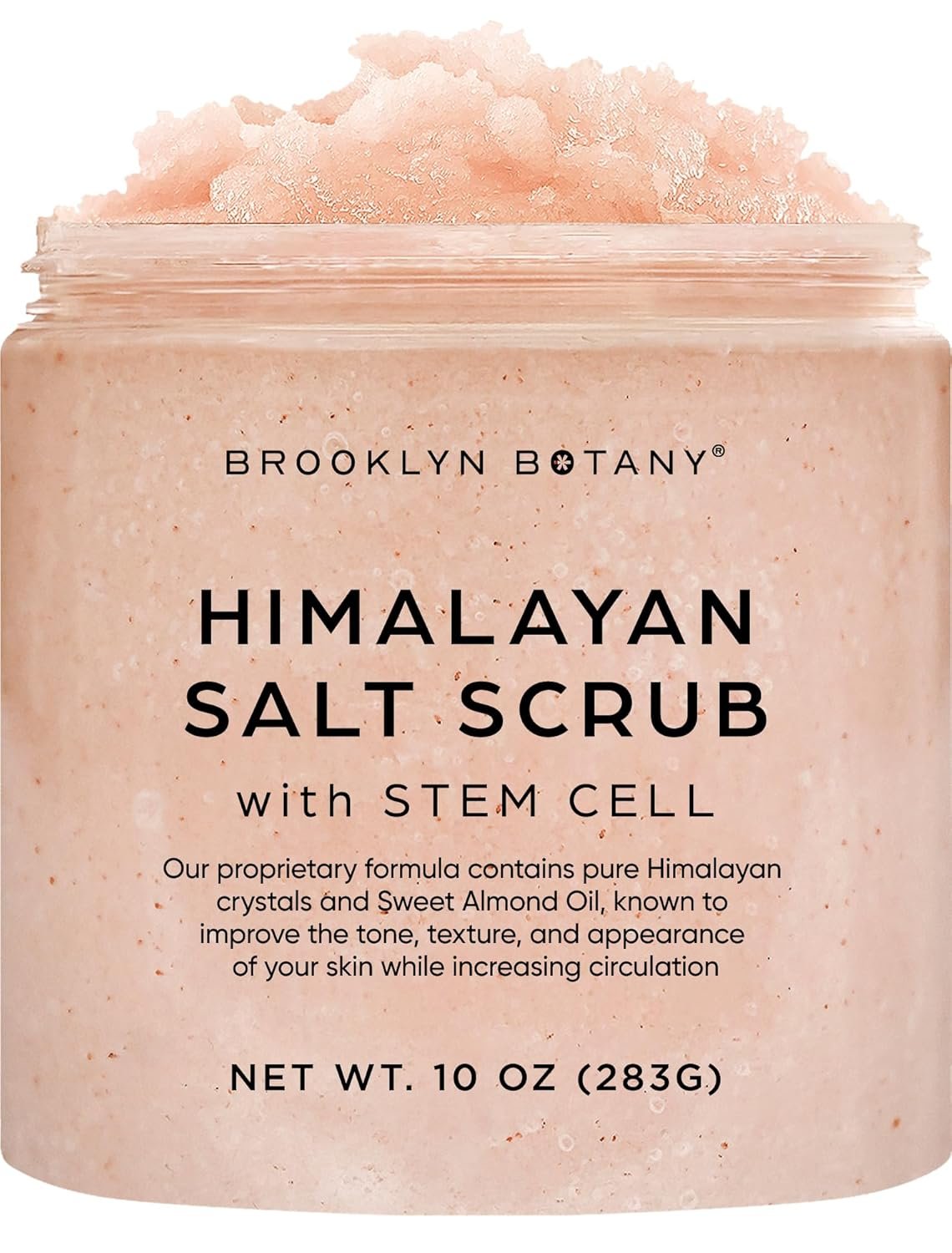 Brooklyn Botany Himalayan Salt & Stem Cell Body Scrub – Moisturizing and Exfoliating Body, Face, Hand, Foot Scrub – Fights Stretch Marks, Fine Lines, Wrinkles – Great Gifts for Women & Men – 10 oz