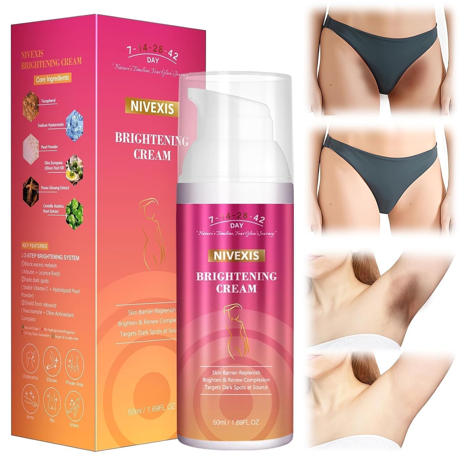 Skin Lightening Cream, Dark Spots Remover for Body Even Toning, Effectively Whitening Women Intimate Areas, Bikini Line, Underarms, Knees, Elbows, Renew Complexion and Replenish Skin Barrier