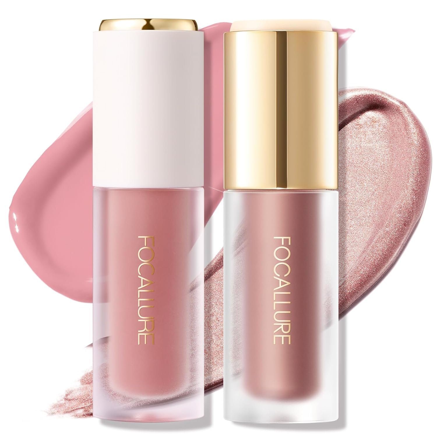 FOCALLURE Liquid Blush and Highlighter Duo – Velvety Weightless Face Makeup Set, Buildable Dewy Cheek Tint & Luminizer, Smudge-Proof Long Lasting, Natural Glow Cheekbones,Peach Fizz