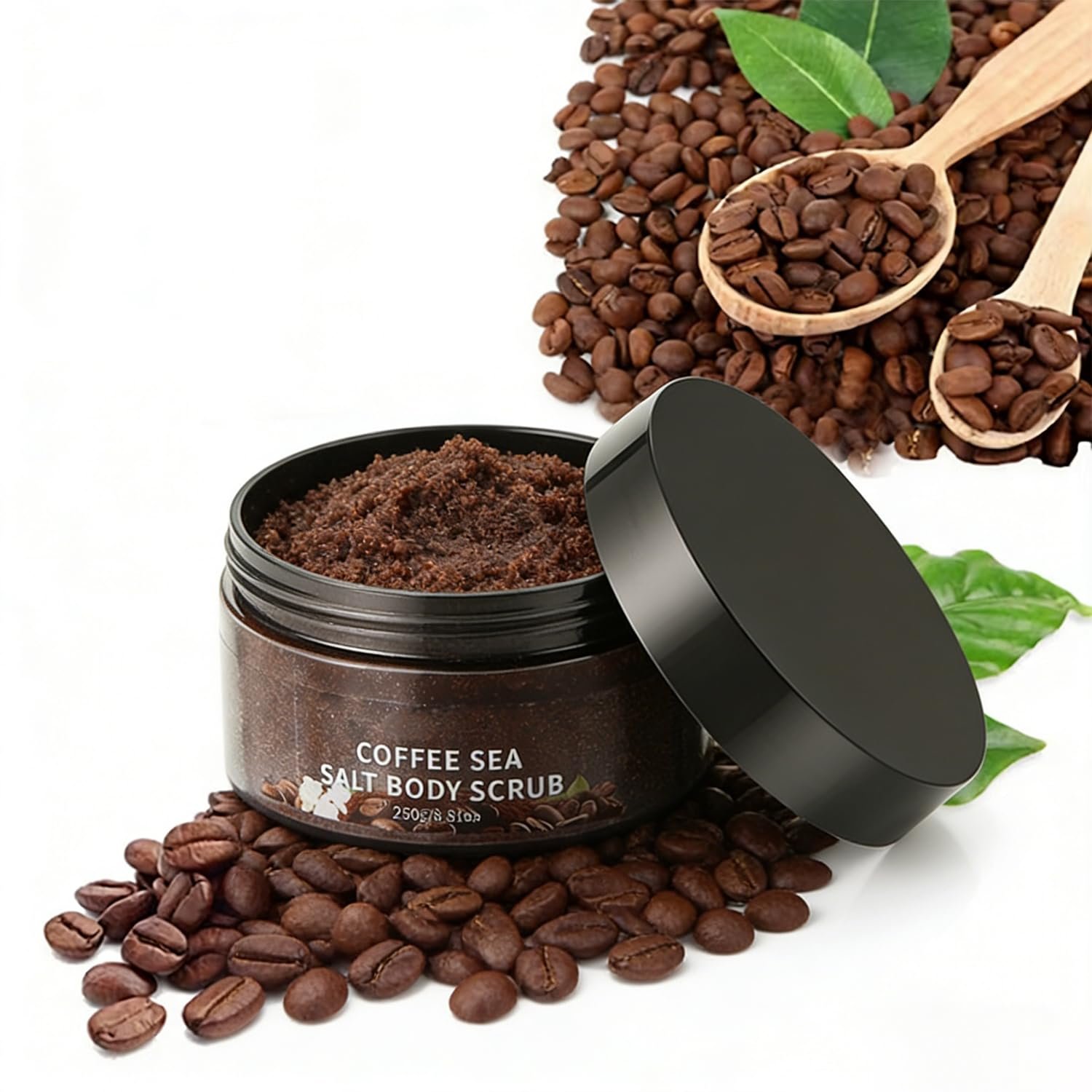 Coffee Body Scrub with Sea Salt – Natural Coffee Scrub & Exfoliating Body Scrubber, Helps Remove Dead Skin for Smooth Texture, 8.81oz (250g)