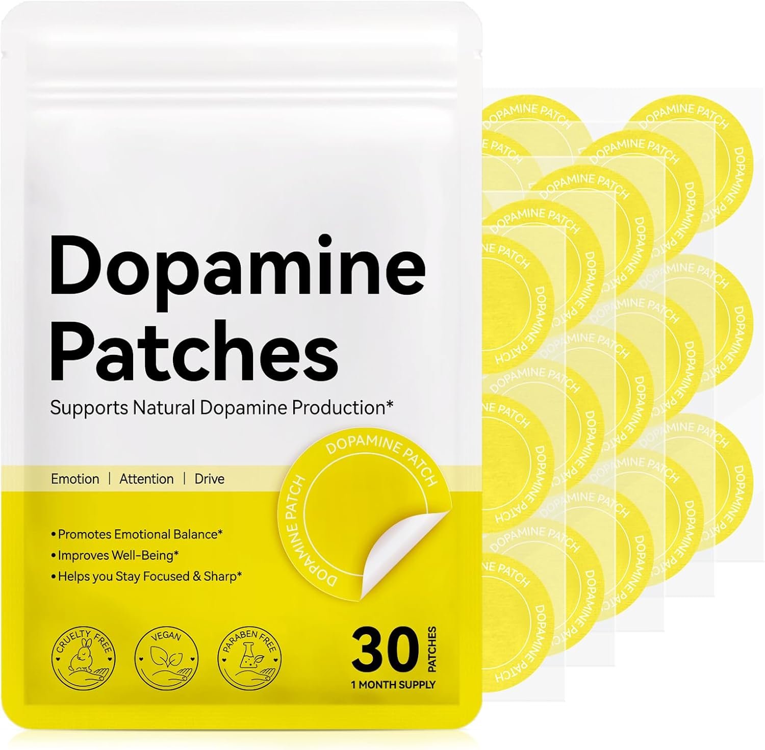 Dopamine Patches – Plant-Based Herbal Blend, Supports Dopamine & Serotonin Balance – Transdermal Wellness Patch for Men & Women – 30 Count (1 Month Supply)