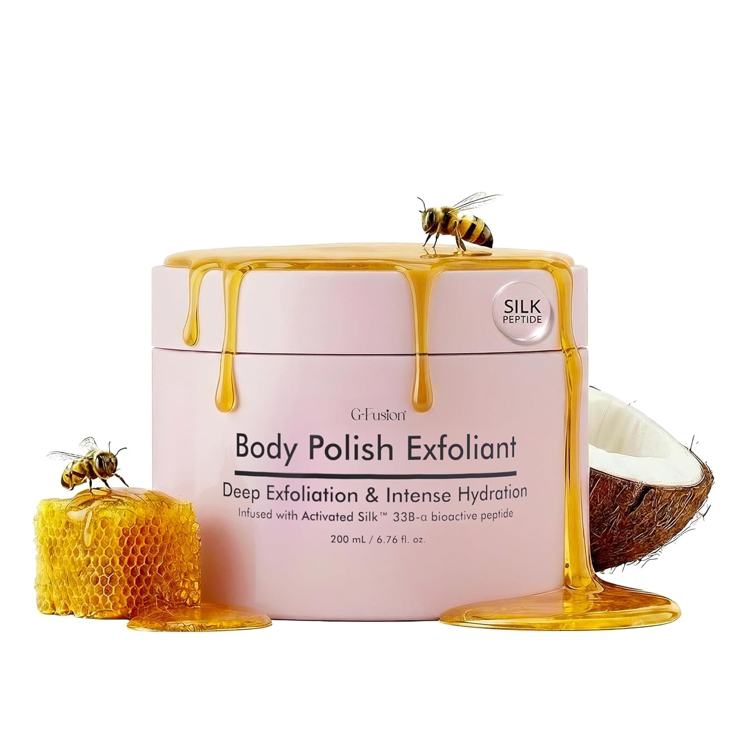 Silk Peptide Body Polish Gentle Exfoliant – Honey & Coconut Body Scrubs with Shea Butter, Exfoliants & Hydrating Oils for Smooth, Glowing Skin – Deep Moisturizing & Radiance Boosting Formula