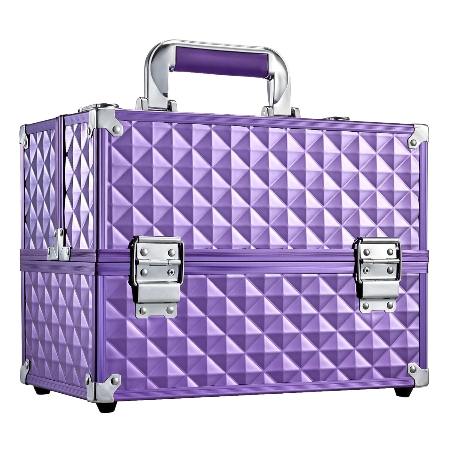 Frenessa Makeup Train Case 12 Inch Portable Cosmetic Case – 6 Tier Professional Makeup Storage Box Organiser Box Make Up Carrier with Lockable Keys Travel Case for Women and Girls – Purple