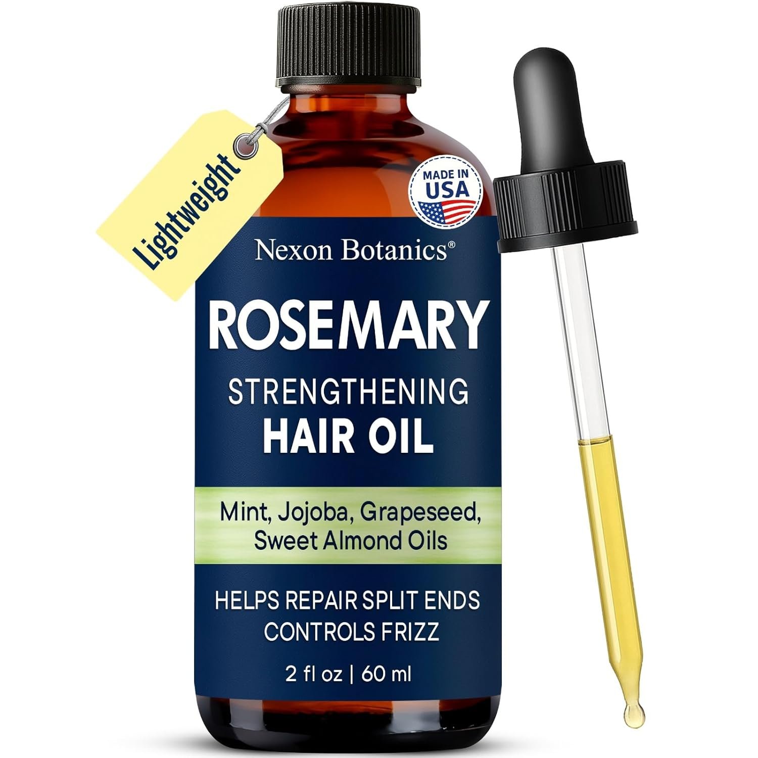 Rosemary Hair Oil for Hair Growth, 2 fl oz – Lightweight Scalp Oil Treatment with Peppermint, Jojoba, Grapeseed, Tea Tree, Sweet Almond & Vitamin E – Nexon Botanics