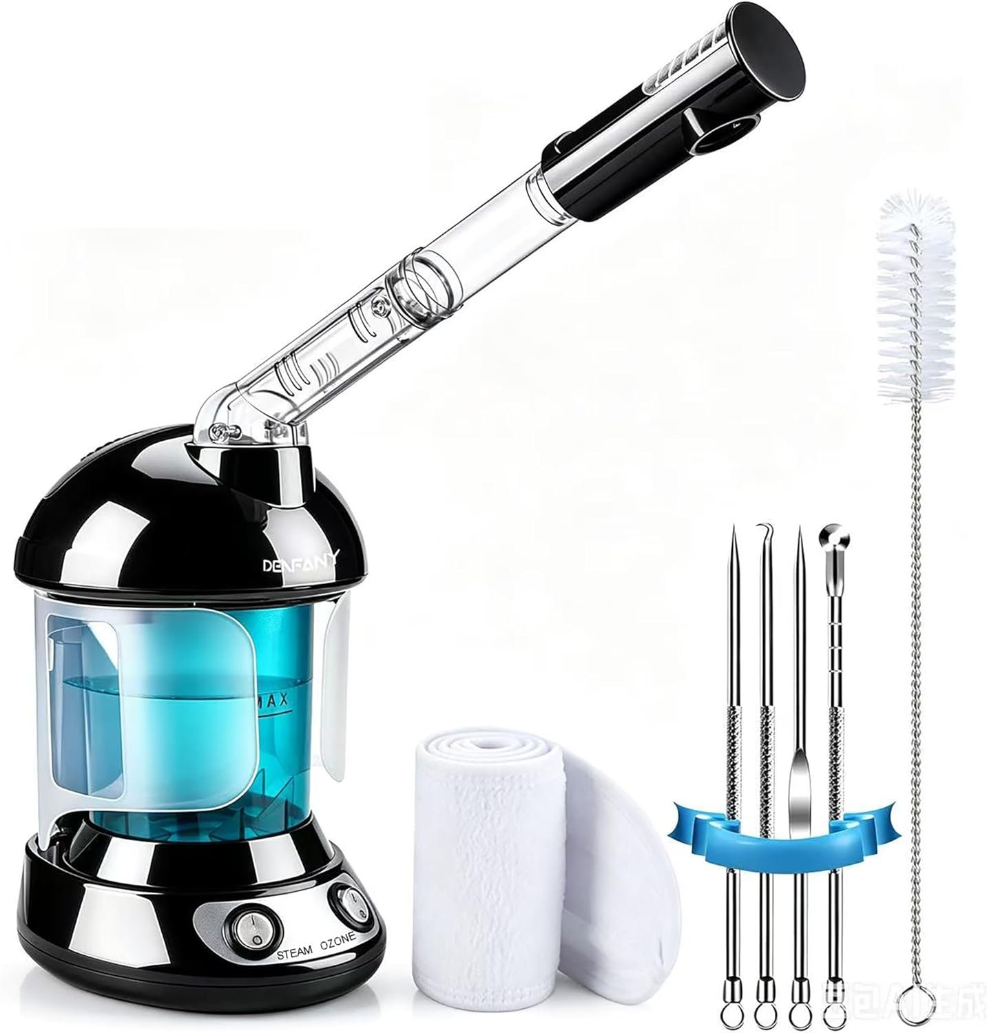 Facial Steamer – DENFANY Nano Ionic Face Steamer with Extendable 360° Rotating Arm – Portable Facial Steamer for Personal Care at Home or Salo （Black）
