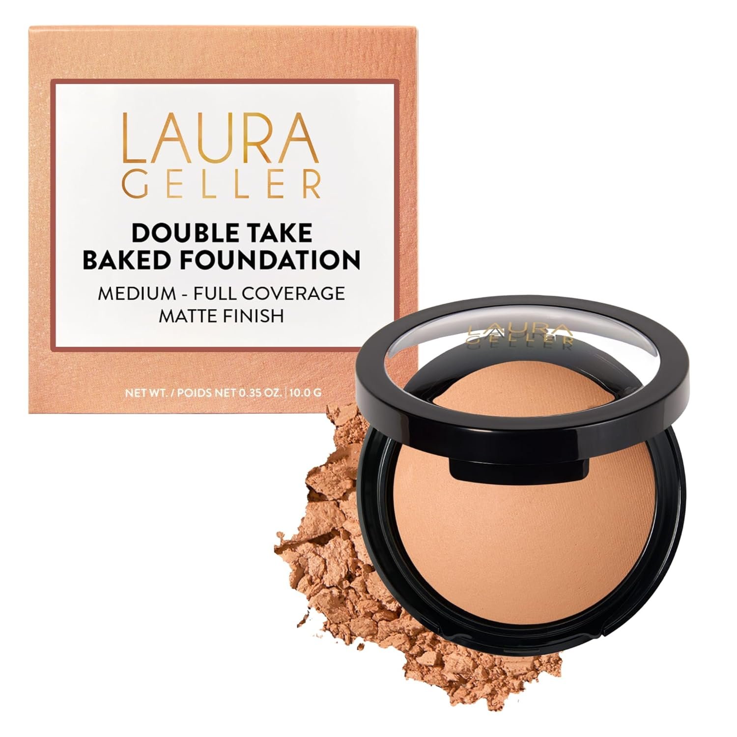 LAURA GELLER NEW YORK Baked Double Take Powder Foundation – Medium – Buildable Medium to Full Coverage – Matte Finish