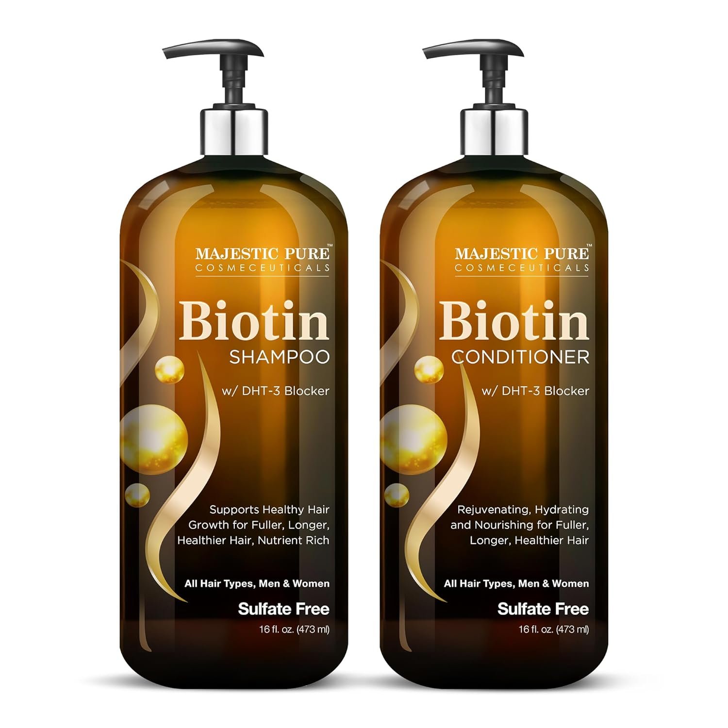 MAJESTIC PURE Biotin Shampoo and Conditioner Set with DHT Blocker Complex – Hydrating, Nourishing & Supporting Healthy Hair, Sulfate Free, for Men & Women – 16 fl oz each