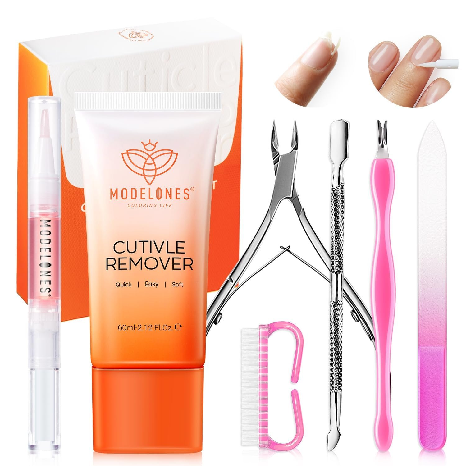 Modelones Cuticle Remover Kit Cuticle Remover Liquid & Cuticle Oil Pen Cuticle Care Kit w/Cuticle Trimmer Cuticle Pusher & Cuticle Nipper for DIY Nail Manicure Set Removedor de Cuticula for Nail Care