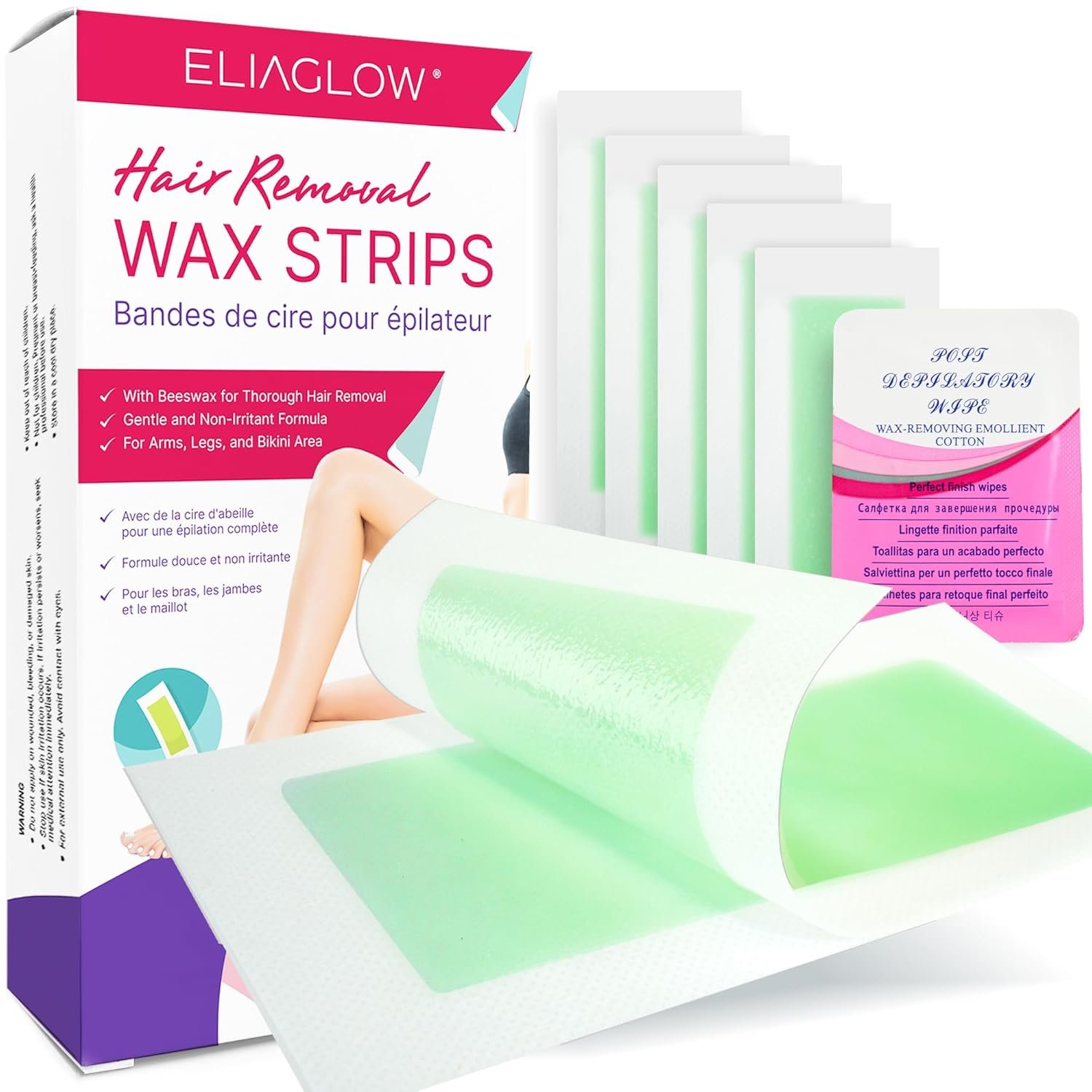 60 PCS Wax Strips for Hair Removal: 40 Body & 20 Facial Hair Removal for Women