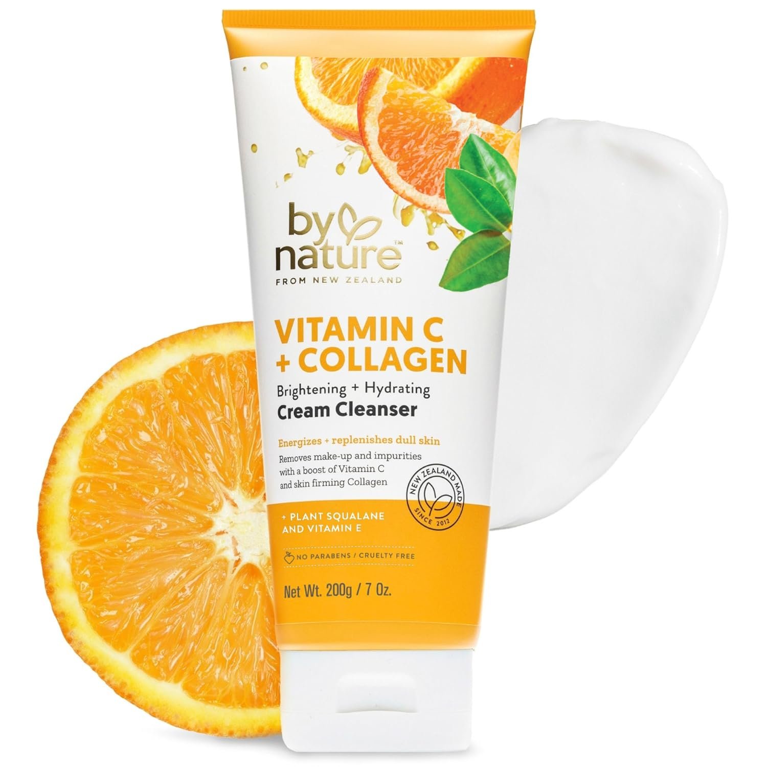 By Nature Vitamin C + Collagen Face Cream Cleanser – Daily Makeup Remover and Facial Wash from New Zealand (7 Oz)