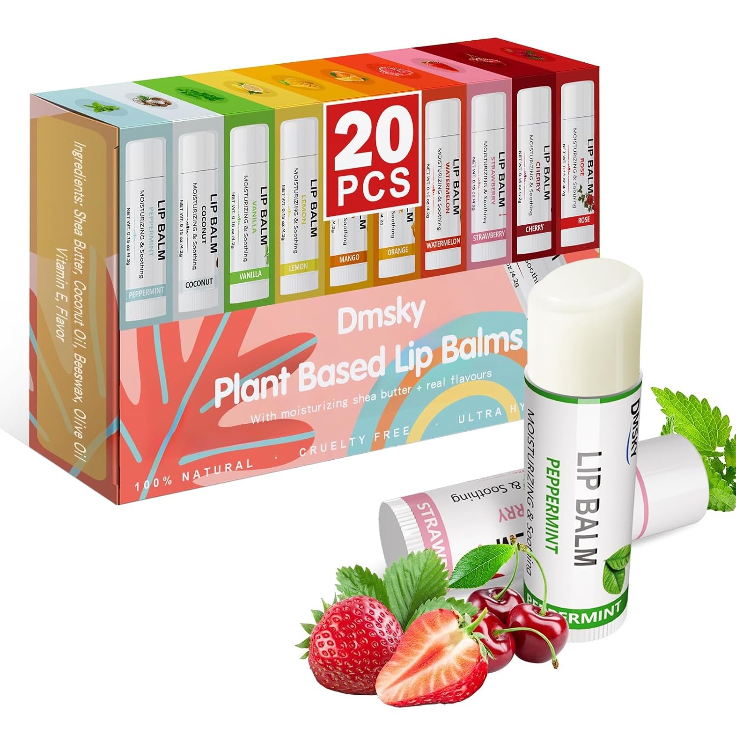 Dmsky Fruit Lip Balm Bulk – Hydrating for Men, Women, Kids – 0.15 Oz, 20 Count (Pack of 1)