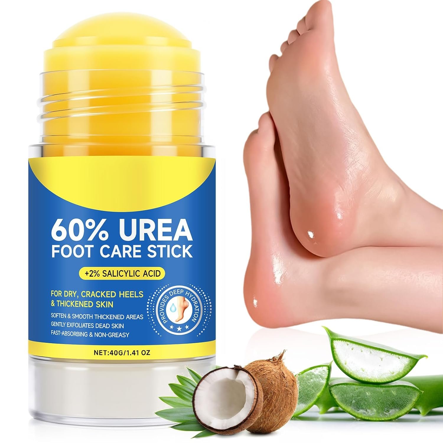 ZIXAOK 60% Urea + 2% Salicylic Acid Foot Repair Stick – Intensive Treatment for Dry, Cracked Heels & Calluses, Exfoliates Dead Skin, Moisturizes Feet, Knees, Elbows, All-in-One Care, 1.41oz