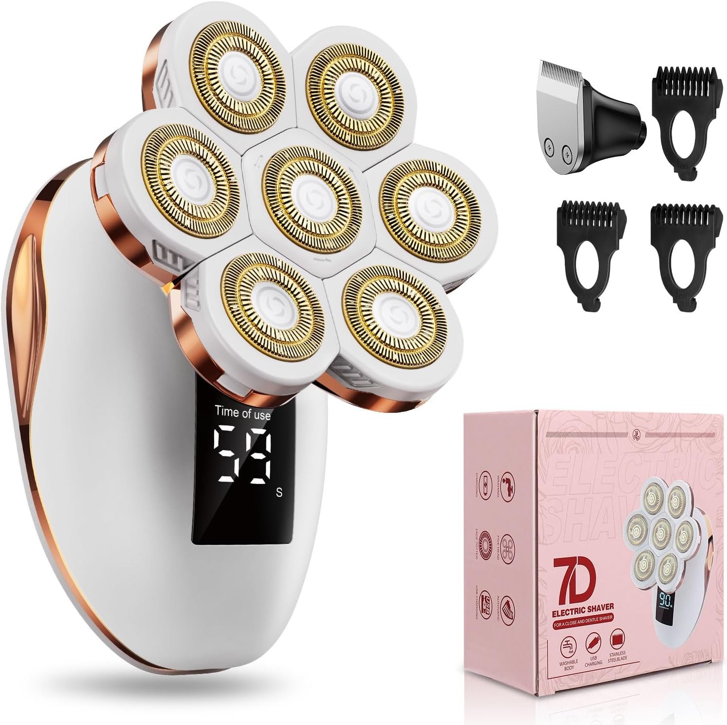 2-in-1 Electric Razors for Women, Wet/Dry 7D Rechargeable Rotary Shaver for Legs, Water Resistant Grooming Kit – Electric Razors for Women, Facial Hair Removal, Bikini Trimmer, Lips – Gentle Hair Remo