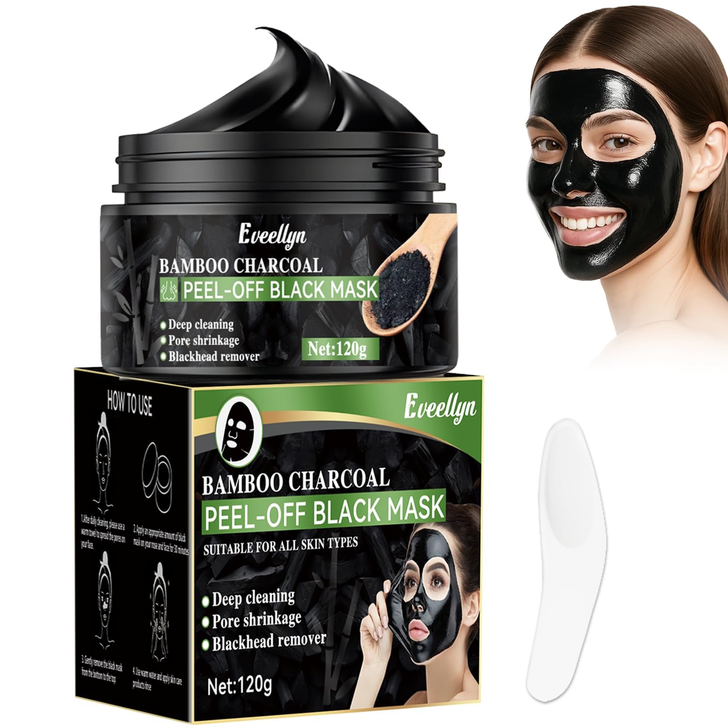 Blackhead Remover Mask,Bamboo Charcoal Peel Off Face Masks, Deep Cleansing for Blackheads, Dirt, Acne, Pores Shrinking, for Men & Women (120ml)