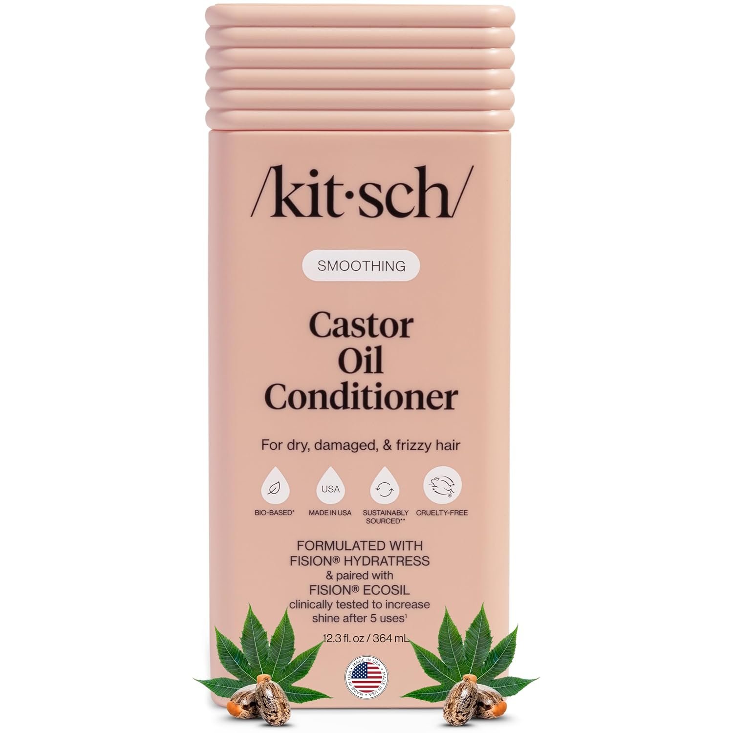 Kitsch Smoothing Castor Oil Liquid Conditioner for Women and Men – Nourishing Hair Conditioner for Dry, Damaged & Frizzy Hair – Clean, Color-Safe Hair Care, Bio-Based Formula, Made in USA – 12.3 oz