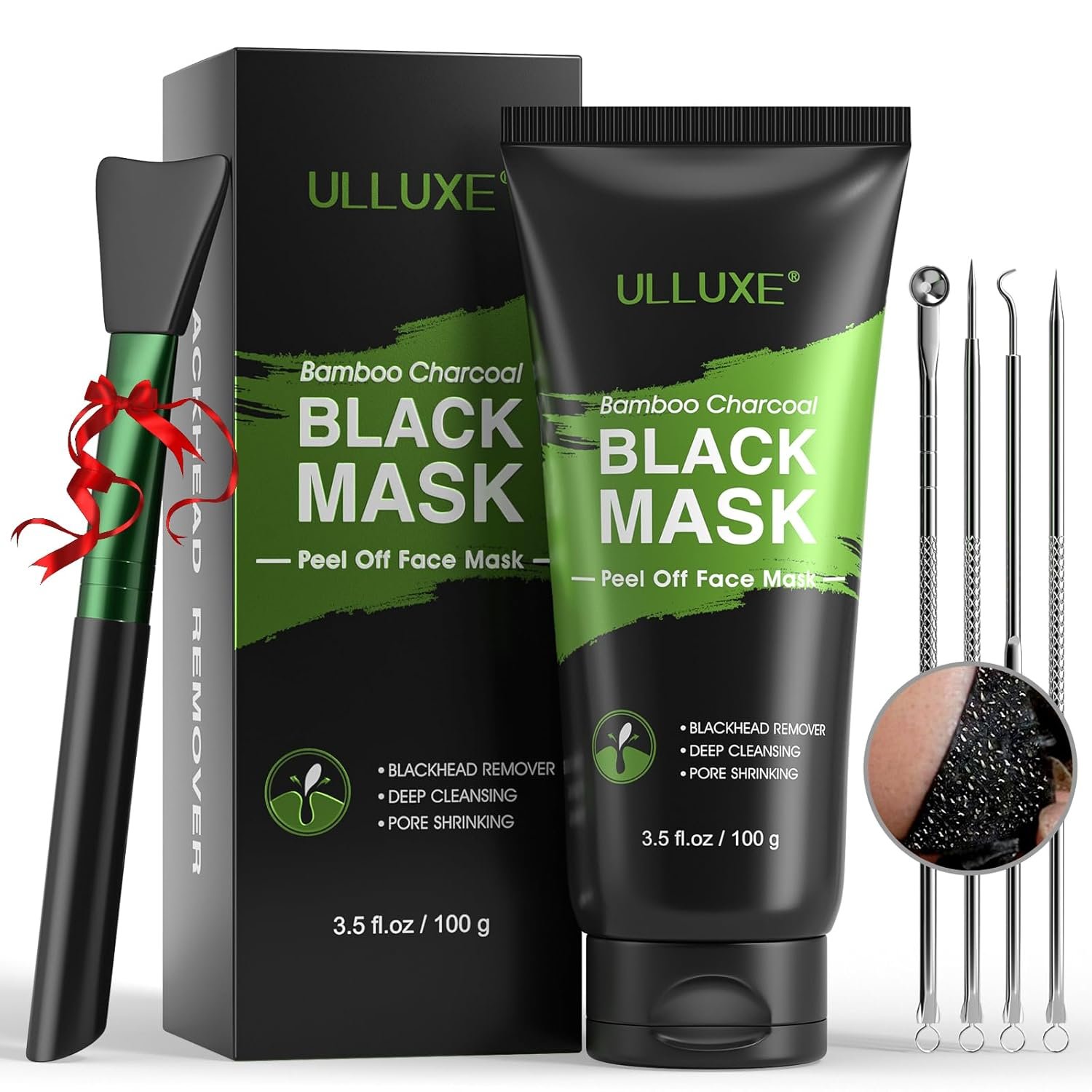 ulluxe Blackhead Remover Mask Kit, Charcoal Peel Off Face Mask for Deep Cleansing Pores, Dirts, Acne, Excess Oil & Blackheads on Face & Nose, Black Peel Off Face Mask for All Skin Types (3.5 Fl.oz)