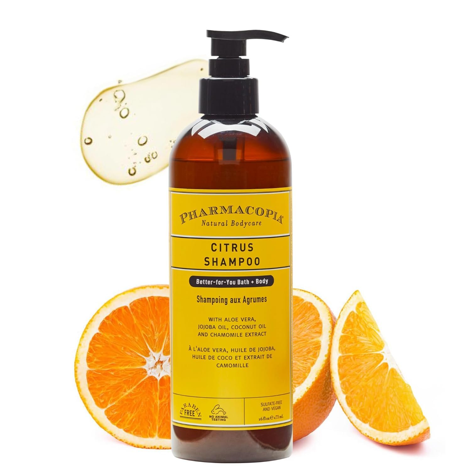 Pharmacopia Citrus Shampoo – Natural Hair Care with Plant Based & Organic Ingredients Aloe Vera, Jojoba Oil, Coconut Oil, and Chamomile Extract – Vegan, Cruelty Free, No Parabens or Sulfates, 16 oz
