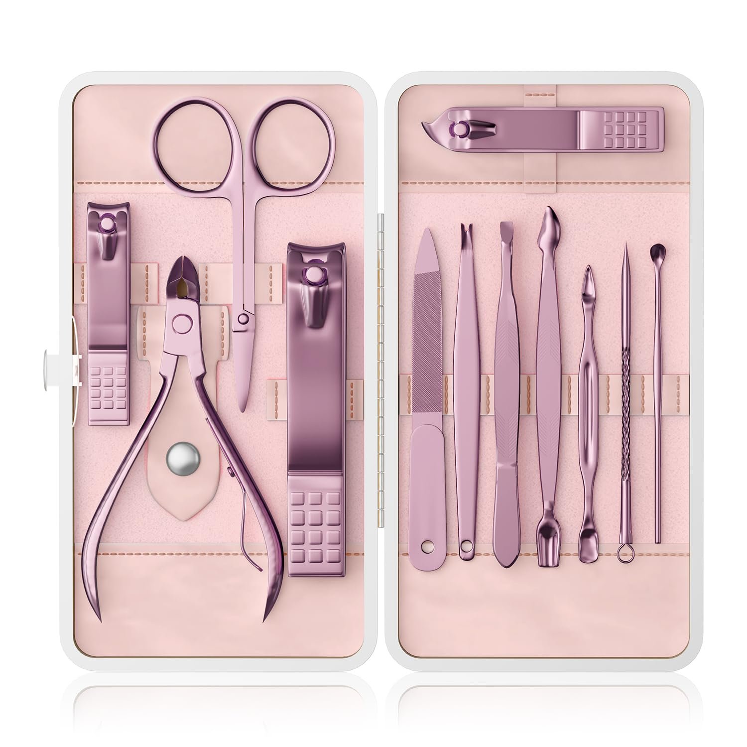 Professional Nail Care Kit, 12-Piece Manicure & Pedicure Grooming Set with Travel Case, Stainless Steel Nail Clippers, Cuticle Trimmer & Beauty Tools, Portable Gift Set(Pink)