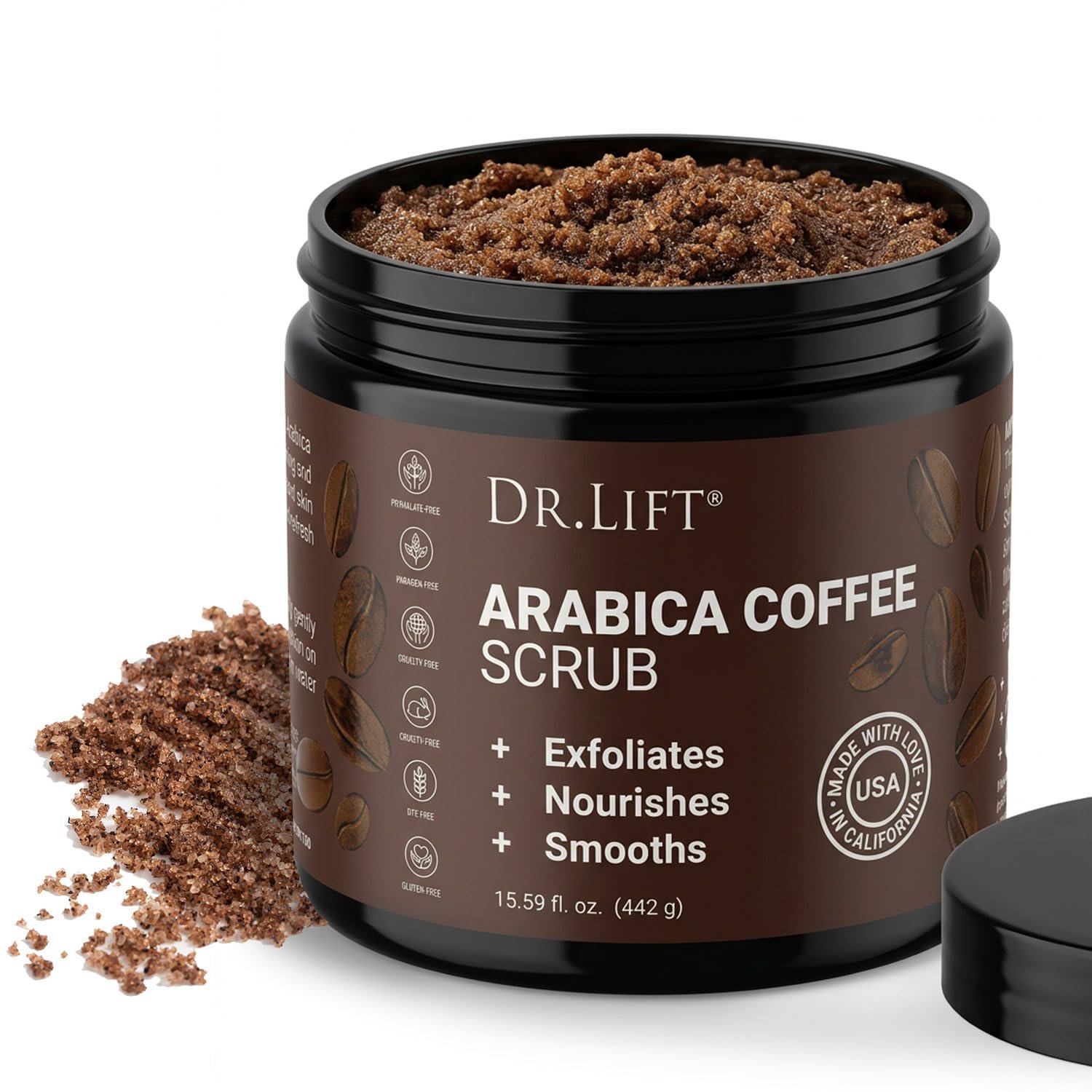 Arabica Coffee Scrub, 15.59 OZ – Moisturizing and Exfoliating Full Body Scrub for Women and Men – Made in the USA by Dr.Lift