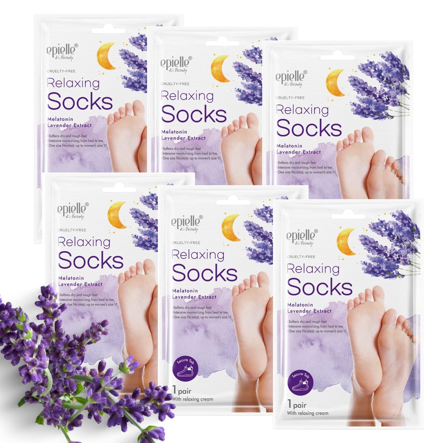 Epielle Relaxing Foot Mask 6 Pairs, Soften and Restore with Melatonin & Lavender Extract, Deep Moisturizing Socks for Dry, Cracked Feet, Self Care Gifts for Women, Spa Kit, Mothers Day Gifts
