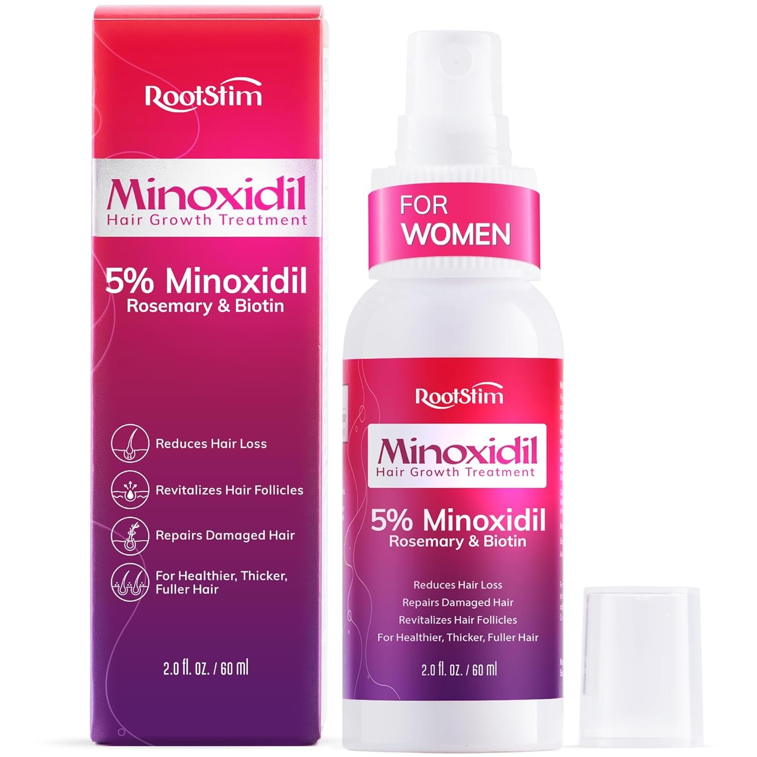 Women’s 5% Minoxidil Spray for Hair Growth: RootStim Extra Strength Minoxidil with Rosemary & Biotin for Thinning Hair Regrowth and Fuller Hair – 2.03 Fl Oz