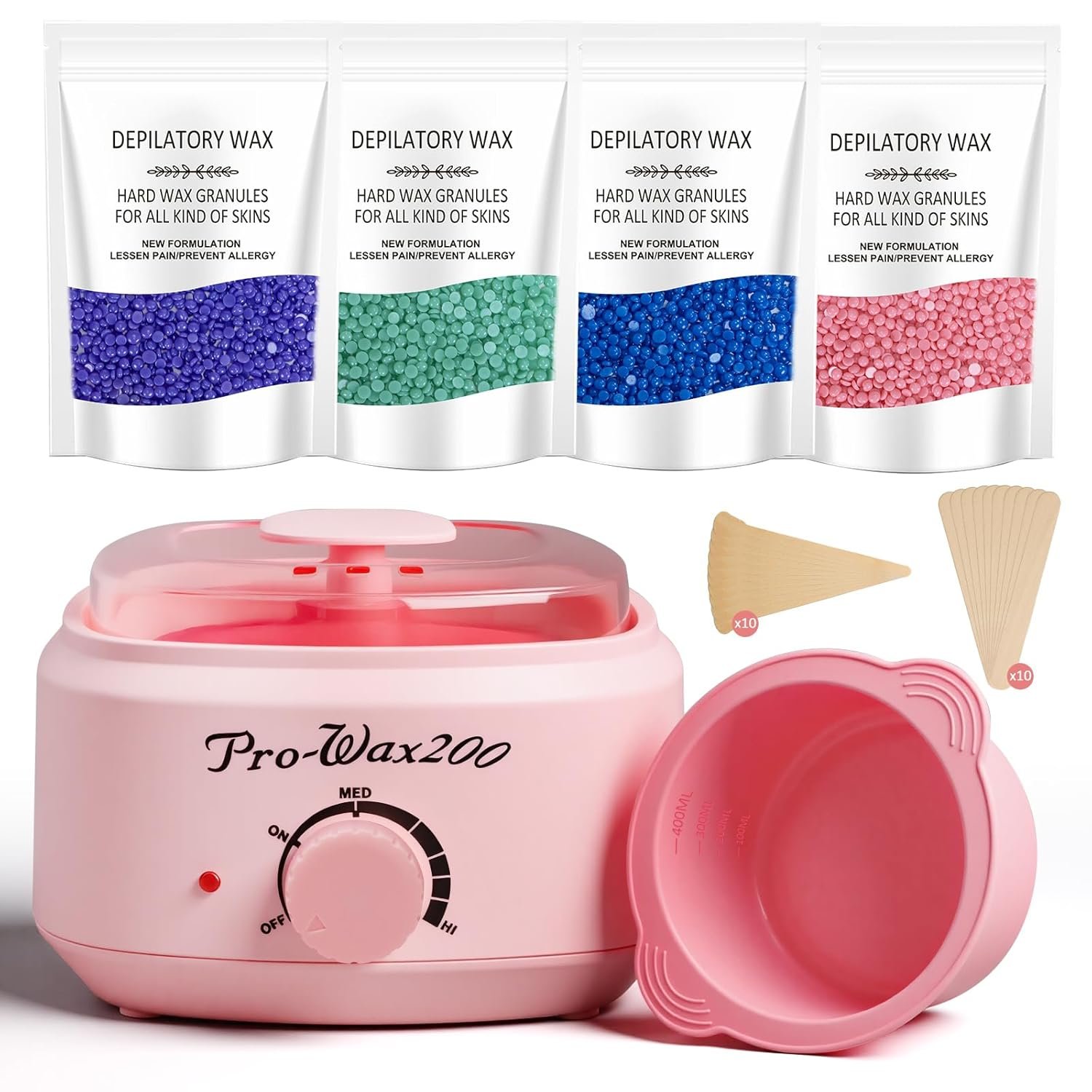 Waxing Kit for Women & Men – Complete Hair Removal Wax Kit with 4 Bags Hard Wax Beads & Silicone Pot for Full Body, Bikini, Brazilian, Eyebrow, Legs, Face – Easy to Use at Home Wax Warmer