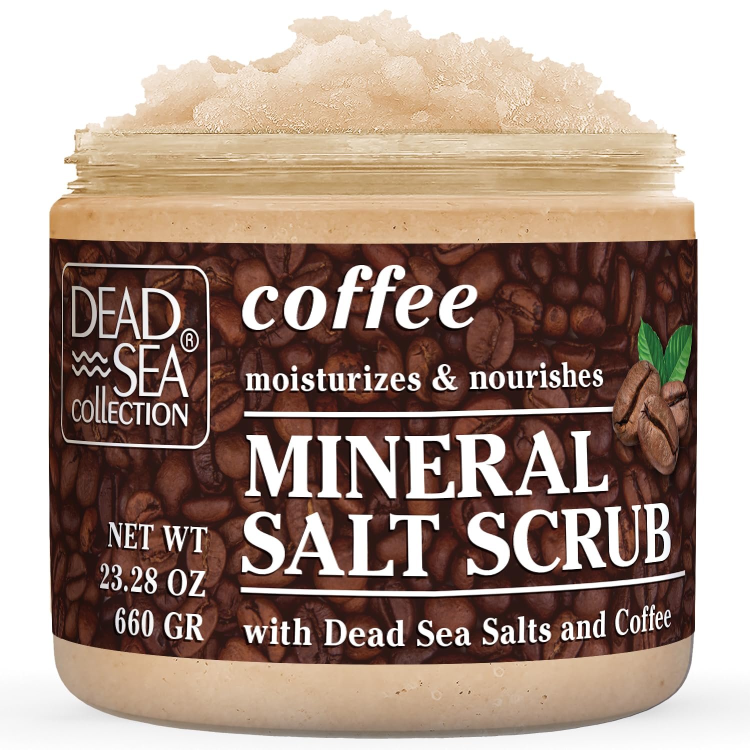 Dead Sea Collection Coffee Scented Salt Body Scrub – Large 23.28 OZ – with Pure Oils and Dead Sea Minerals