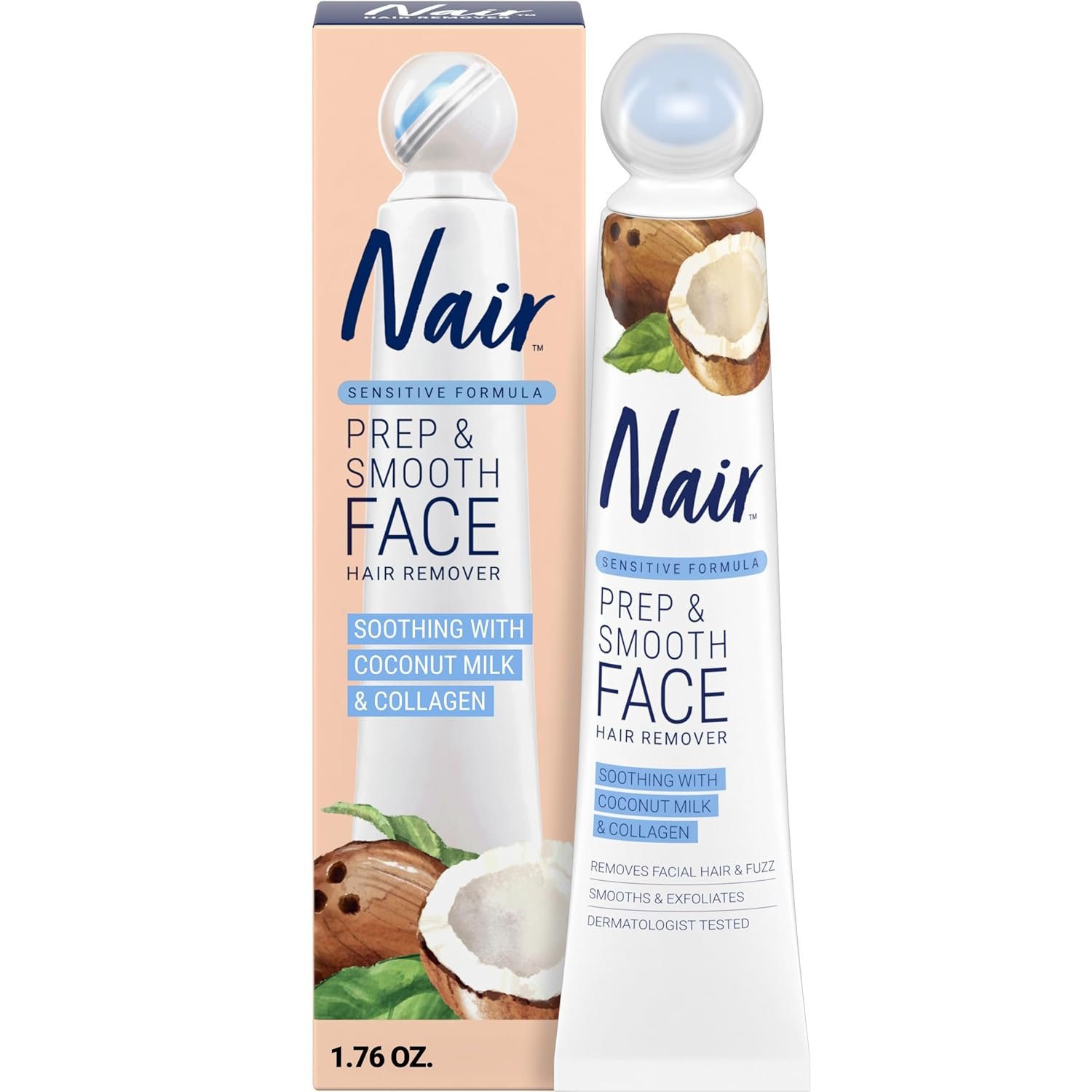 NAIR Exfoliating Facial Hair Removal Cream for Women – Smooth Skin Solution with Collagen for Sensitive Skincare