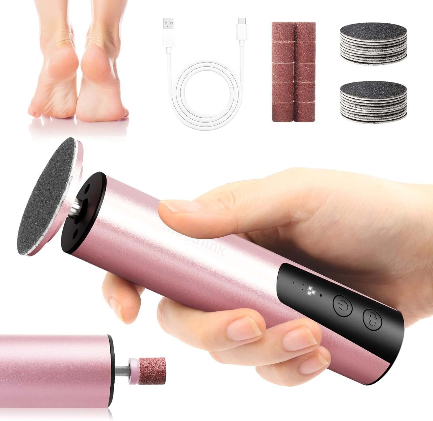 Electric Foot Callus Remover, 2 in 1 | 6 Speed Adjustable Foot File Nail Grinder with Sandpaper Disks, Professional Pedicure Tool for Feet Dead Skin, Self Care Gifts for Women Mom Lover Friends (Pink)