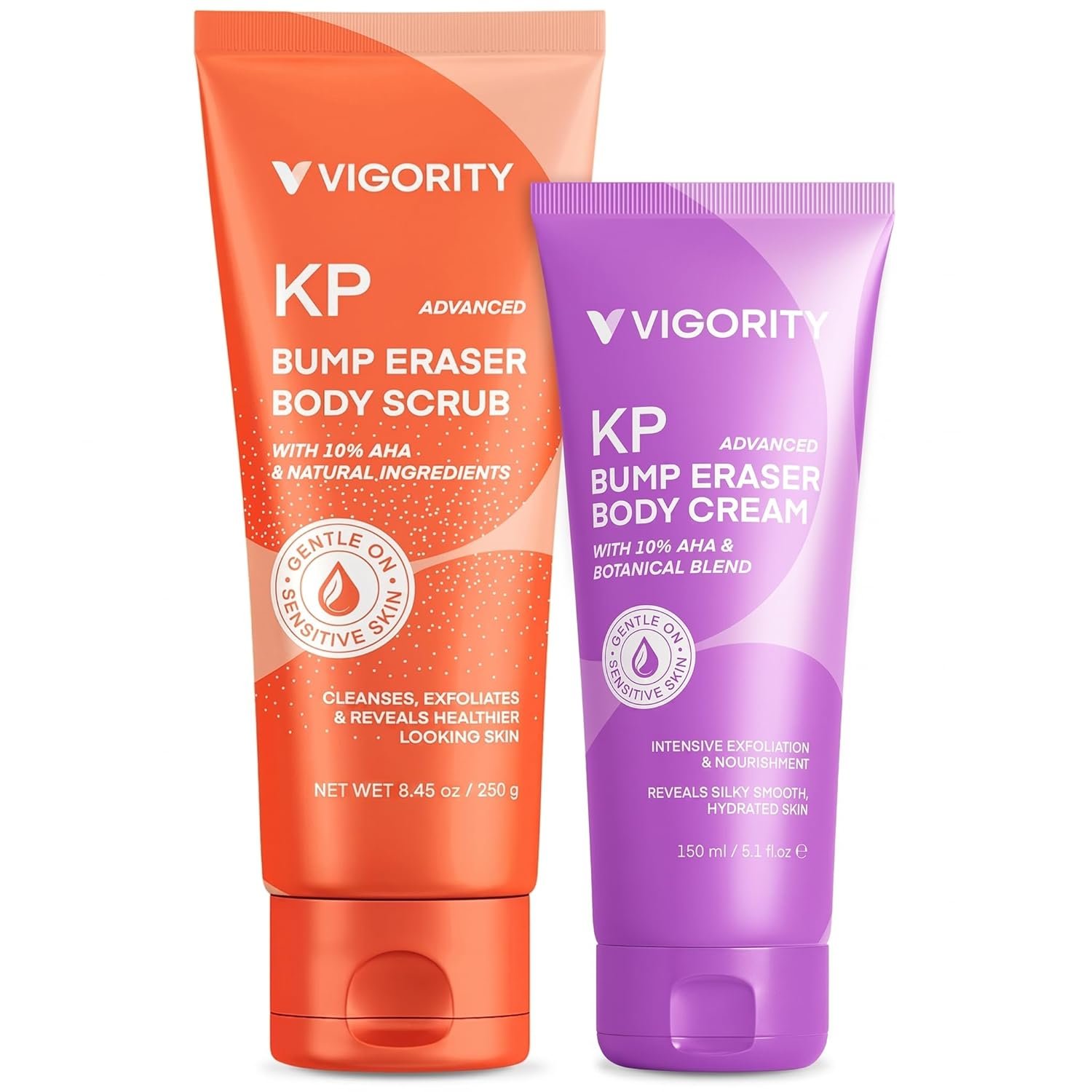 KP Bump Eraser Body Scrub & Keratosis Pilaris Lotion Set with 10% AHA + BHA – Strawberry Legs Treatment for Women & Man – Exfoliates & Deeply Hydrates for Smoother Healthy-Looking Skin